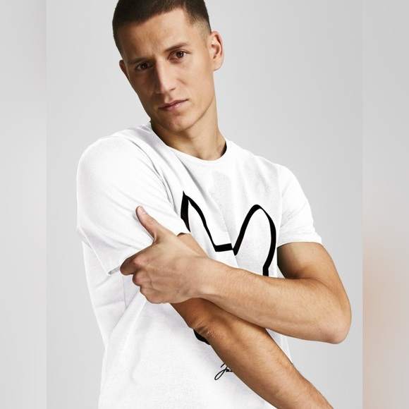 JACK & JONES French Bulldog Printed Casual Knit T-shirt in White - Picture 2 of 5